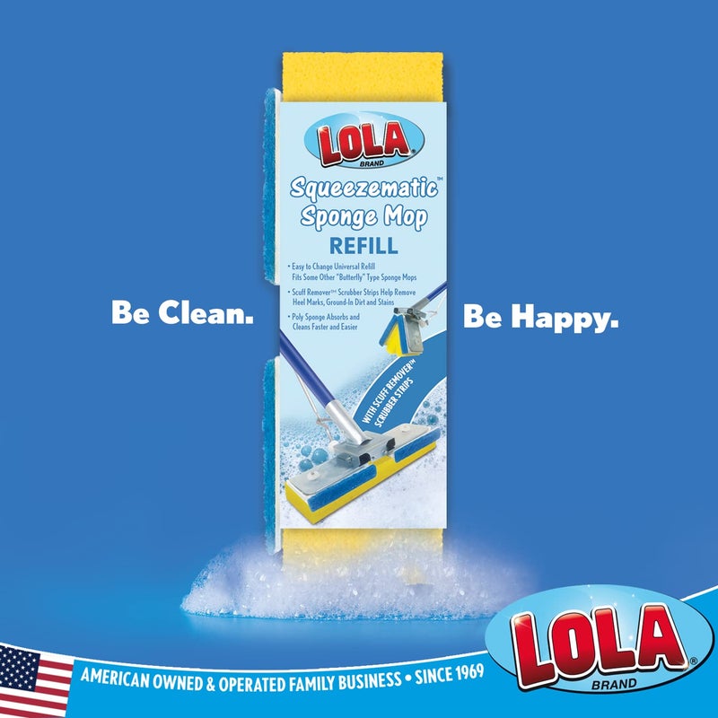 Lola Products Squeeze Matic Butterfly Sponge Mop Refill  9"" Wide Head  Replacement Head for Floor Cleaning  Compatible w/Quickie Type S Sponge Mops  2 Pack - Image 5